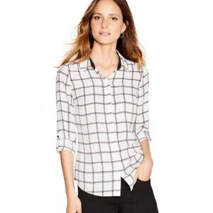 WHBM Size 14 White House Black Market Button Up Shirt Plaid Windowpane Checkered